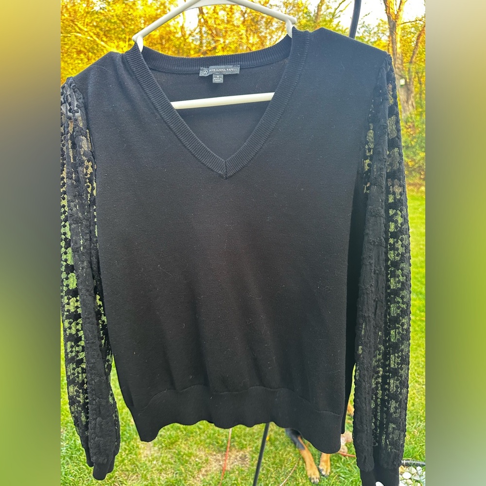 Adrianna Papell Black Blouse with Lace Sleeves
